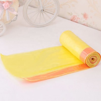 Yellow LDPE Disposable Plastic drawstring Trash Garbage Bag 60L