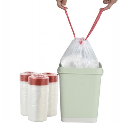 eco friendly PE packaging bags plastic drawstring  garbage bag hotel use black plastic trash bag